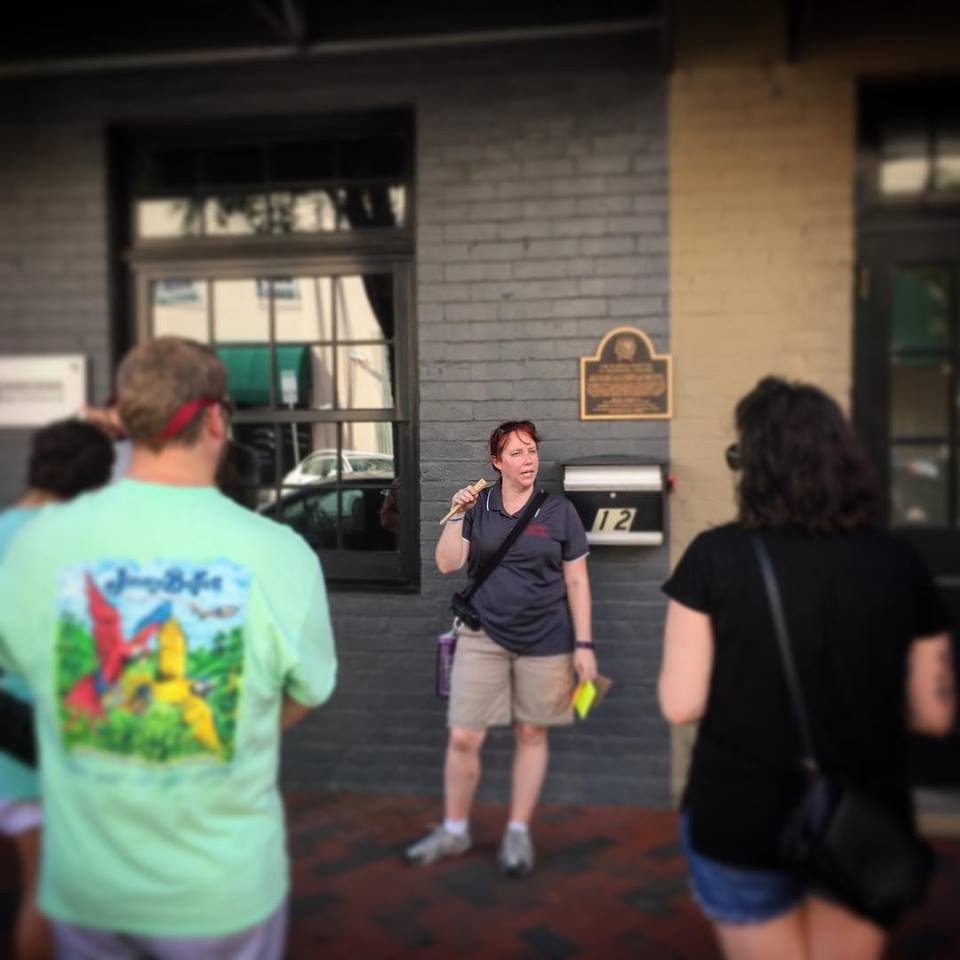 A RVA Hidden History guide speaking at the former Florida Hospital site
